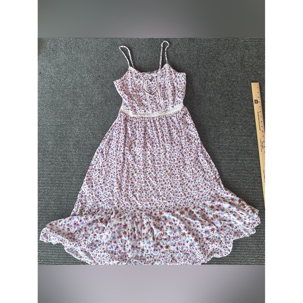 Soprano Women Floral Lace Trim High Low Midi Dress Purple Pink Large